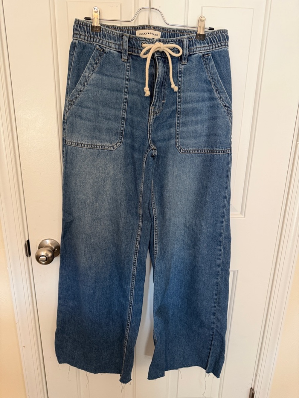 Lucky Brand Medium Wash Wide-Leg Drawstring Denim